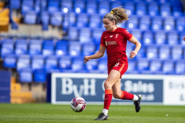 BIRKENHEAD, ENGLAND - Sunday, September 26, 2021: Liverpool's Leanne Kiernan during the FA Women’s Championship Round 4 match between Liverpool FC Women and Crystal Palace FC Women at Prenton Park. (Pic by David Rawcliffe/Propaganda)