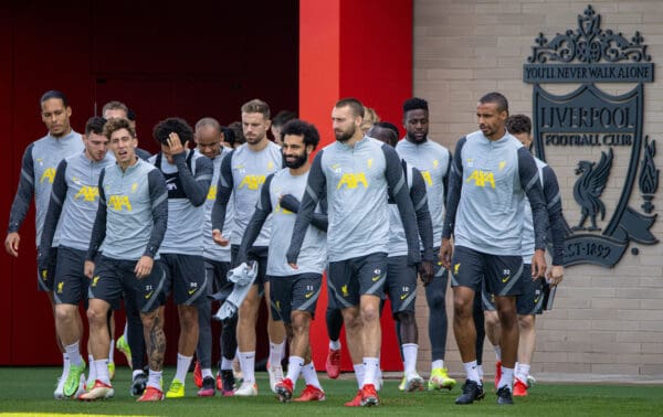 LIVERPOOL, ENGLAND - Monday, September 27, 2021: Liverpool players walk out before a training session at the AXA Training Centre ahead of the UEFA Champions League Group B Matchday 2 game between FC Porto and Liverpool FC. (Pic by David Rawcliffe/Propaganda)