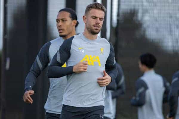 LIVERPOOL, ENGLAND - Monday, September 27, 2021: Liverpool's captain Jordan Henderson during a training session at the AXA Training Centre ahead of the UEFA Champions League Group B Matchday 2 game between FC Porto and Liverpool FC. (Pic by David Rawcliffe/Propaganda)