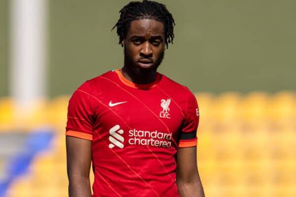 PORTO, PORTUGAL - Tuesday, September 28, 2021: Liverpool's James Balagizi during the UEFA Youth League Group B Matchday 2 game between FC Porto Under-19's and Liverpool FC Under-19's at the Vila Nova de Gaia Stadium. (Pic by David Rawcliffe/Propaganda)