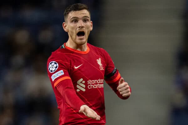 PORTO, PORTUGAL - Tuesday, September 28, 2021: Liverpool's Andy Robertson during the UEFA Champions League Group B Matchday 2 game between FC Porto and Liverpool FC at the Estádio do Dragão. Liverpool won 5-1. (Pic by David Rawcliffe/Propaganda)