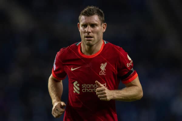 PORTO, PORTUGAL - Tuesday, September 28, 2021: Liverpool's James Milner during the UEFA Champions League Group B Matchday 2 game between FC Porto and Liverpool FC at the Estádio do Dragão. Liverpool won 5-1. (Pic by David Rawcliffe/Propaganda)