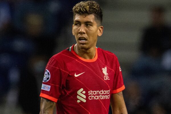 PORTO, PORTUGAL - Tuesday, September 28, 2021: Liverpool's Roberto Firmino during the UEFA Champions League Group B Matchday 2 game between FC Porto and Liverpool FC at the Estádio do Dragão. Liverpool won 5-1. (Pic by David Rawcliffe/Propaganda)