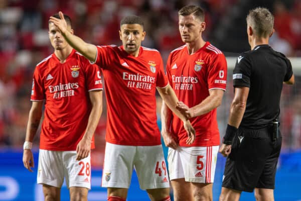 LISBON, PORTUGAL - Wednesday, September 29, 2021: Benfica's Adel Taarabt appeals to the referee to review a decision during the UEFA Champions League Group E Matchday 2 game between SL Benfica and FC Barcelona at the Estádio da Luz. Benfica won 3-0. (Pic by David Rawcliffe/Propaganda)