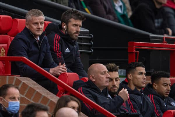 MANCHESTER, ENGLAND - Saturday, October 2, 2021: Manchester United's manager Ole Gunnar Solskjær during the FA Premier League match between Manchester United FC and Everton FC at Old Trafford. The game ended in a 1-1 draw. (Pic by David Rawcliffe/Propaganda)