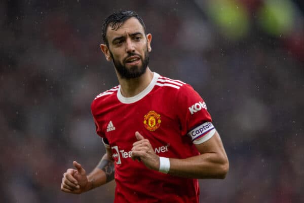 MANCHESTER, ENGLAND - Saturday, October 2, 2021: Manchester United's captain Bruno Fernandes during the FA Premier League match between Manchester United FC and Everton FC at Old Trafford. The game ended in a 1-1 draw. (Pic by David Rawcliffe/Propaganda)