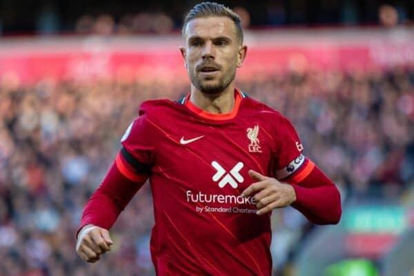 LIVERPOOL, ENGLAND - Sunday, October 3, 2021: Liverpool's captain Jordan Henderson during the FA Premier League match between Liverpool FC and Manchester City FC at Anfield. The game ended in a 2-2 draw. (Pic by David Rawcliffe/Propaganda)