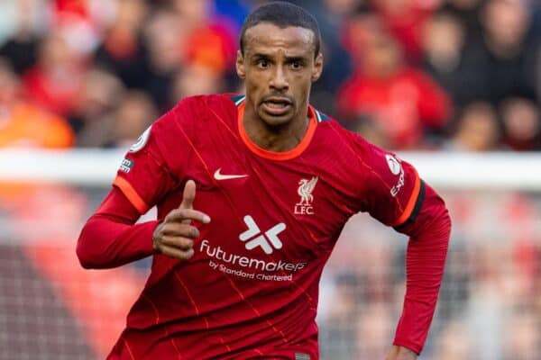 LIVERPOOL, ENGLAND - Sunday, October 3, 2021: Liverpool's Joel Matip during the FA Premier League match between Liverpool FC and Manchester City FC at Anfield. The game ended in a 2-2 draw. (Pic by David Rawcliffe/Propaganda)