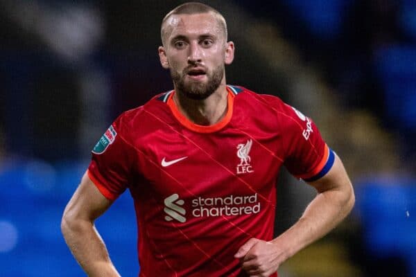 BOLTON, ENGLAND - Tuesday, October 5, 2021: Liverpool's captain Nathaniel Phillips during the English Football League Trophy match between Bolton Wanderers FC and Liverpool FC Under-21's at the Reebok Stadium. Bolton Wanderers won 4-1. (Pic by David Rawcliffe/Propaganda)