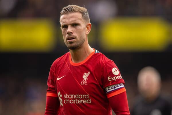 WATFORD, ENGLAND - Saturday, October 16, 2021: Liverpool's captain Jordan Henderson during the FA Premier League match between Watford FC and Liverpool FC at Vicarage Road. Liverpool won 5-0. (Pic by David Rawcliffe/Propaganda)