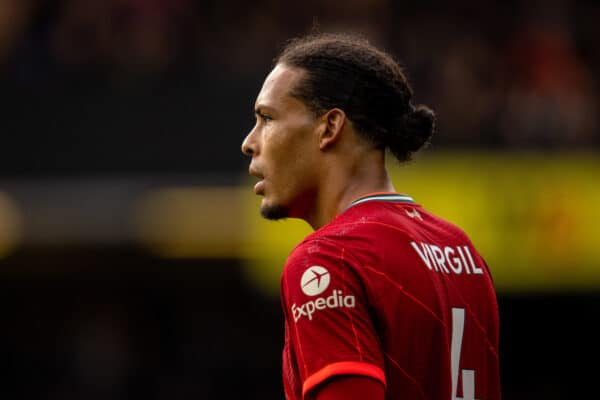 WATFORD, ENGLAND - Saturday, October 16, 2021: Liverpool's Virgil van Dijk during the FA Premier League match between Watford FC and Liverpool FC at Vicarage Road. Liverpool won 5-0. (Pic by David Rawcliffe/Propaganda)