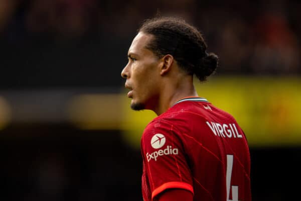 WATFORD, ENGLAND - Saturday, October 16, 2021: Liverpool's Virgil van Dijk during the FA Premier League match between Watford FC and Liverpool FC at Vicarage Road. Liverpool won 5-0. (Pic by David Rawcliffe/Propaganda)