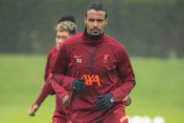 LIVERPOOL, ENGLAND - Monday, October 18, 2021: Liverpool's Joel Matip during a training session at the AXA Training Centre ahead of the UEFA Champions League Group B Matchday 3 game between Club Atlético de Madrid and Liverpool FC. (Pic by David Rawcliffe/Propaganda)