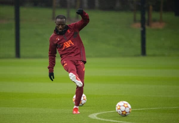 LIVERPOOL, ENGLAND - Monday, October 18, 2021: Liverpool's Naby Keita during a training session at the AXA Training Centre ahead of the UEFA Champions League Group B Matchday 3 game between Club Atlético de Madrid and Liverpool FC. (Pic by David Rawcliffe/Propaganda)