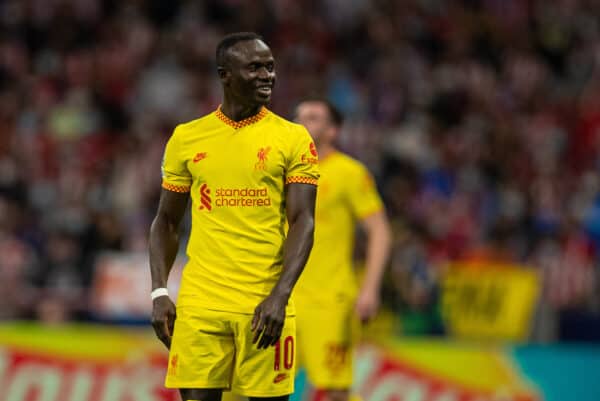 MADRID, SPAIN - Tuesday, October 19, 2021: Liverpool's Sadio Mané during the UEFA Champions League Group B Matchday 3 game between Club Atlético de Madrid and Liverpool FC at the Estadio Metropolitano. Liverpool won 3-2. (Pic by David Rawcliffe/Propaganda)