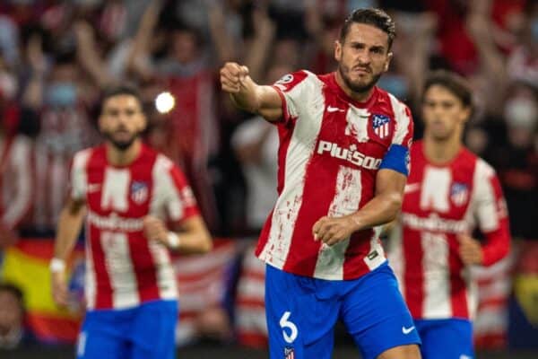 MADRID, SPAIN - Tuesday, October 19, 2021: Club Atlético de Madrid's captain Jorge Resurrección Merodio 'Koke' celebrates his side's first goal during the UEFA Champions League Group B Matchday 3 game between Club Atlético de Madrid and Liverpool FC at the Estadio Metropolitano. Liverpool won 3-2. (Pic by David Rawcliffe/Propaganda)