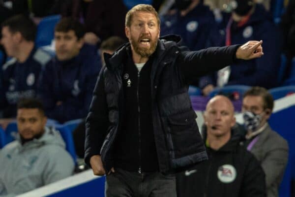 BRIGHTON & HOVE, ENGLAND - Saturday, October 23, 2021: Brighton & Hove Albion's manager Graham Potter during the FA Premier League match between Brighton & Hove Albion FC and Manchester City FC at the AMEX Stadium. Manchester City won 4-1. (Pic by David Rawcliffe/Propaganda)