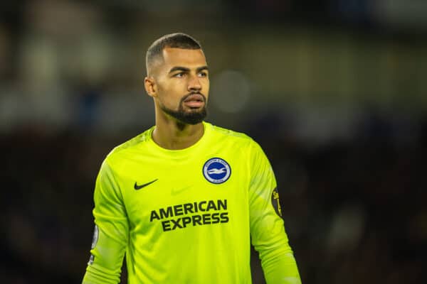 BRIGHTON & HOVE, ENGLAND - Saturday, October 23, 2021: Brighton & Hove Albion's goalkeeper Robert Sánchez during the FA Premier League match between Brighton & Hove Albion FC and Manchester City FC at the AMEX Stadium. Manchester City won 4-1. (Pic by David Rawcliffe/Propaganda)