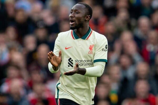 MANCHESTER, ENGLAND - Sunday, October 24, 2021: Liverpool's Naby Keita celebrates after scoring the fifth goal during the FA Premier League match between Manchester United FC and Liverpool FC at Old Trafford. Liverpool won 5-0. (Pic by David Rawcliffe/Propaganda)