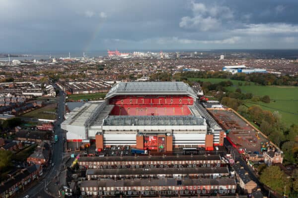 LIVERPOOL, ENGLAND - Tuesday, November 2, 2021: Construction work continues on the building of a new Anfield Road stadium at Anfield, home of Liverpool Football Club. (Pic by David Rawcliffe/Propaganda)