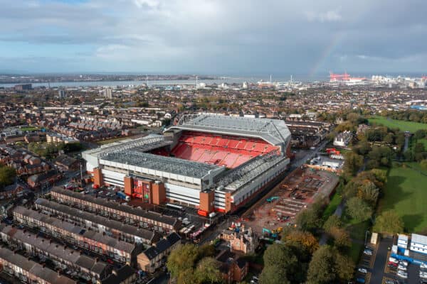 LIVERPOOL, ENGLAND - Tuesday, November 2, 2021: Construction work continues on the building of a new Anfield Road stadium at Anfield, home of Liverpool Football Club. (Pic by David Rawcliffe/Propaganda)