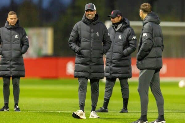 LIVERPOOL, ENGLAND - Tuesday, November 2, 2021: Liverpool's manager Jürgen Klopp during a training session at the AXA Training Centre ahead of the UEFA Champions League Group B Matchday 4 game between Liverpool FC and Club Atlético de Madrid. (Pic by David Rawcliffe/Propaganda)