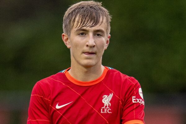 LIVERPOOL, ENGLAND - Wednesday, November 3, 2021: Liverpool's Max Woltman during the UEFA Youth League Group B Matchday 4 game between Liverpool FC Under19's and Club Atlético de Madrid Under-19's at the Liverpool Academy. Liverpool won 2-0. (Pic by David Rawcliffe/Propaganda)