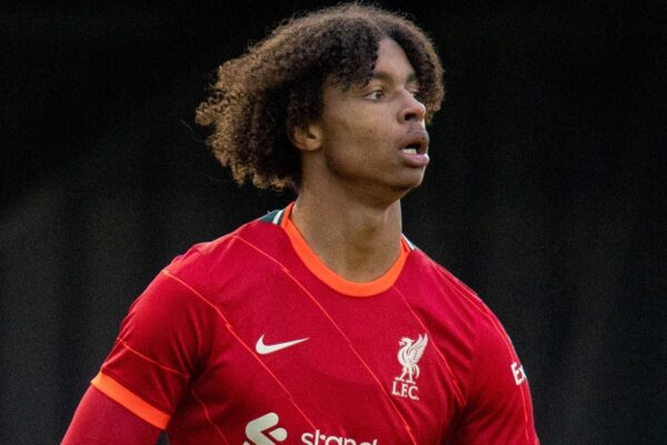 LIVERPOOL, ENGLAND - Wednesday, November 3, 2021: Liverpool's substitute Harvey Blair during the UEFA Youth League Group B Matchday 4 game between Liverpool FC Under19's and Club Atlético de Madrid Under-19's at the Liverpool Academy. Liverpool won 2-0. (Pic by David Rawcliffe/Propaganda)