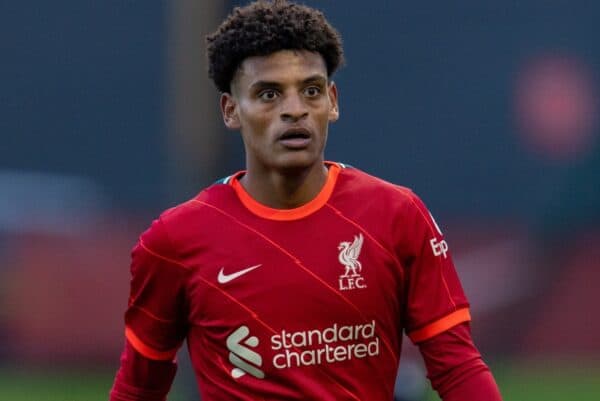 LIVERPOOL, ENGLAND - Wednesday, November 3, 2021: Liverpool's Melkamu Frauendorf during the UEFA Youth League Group B Matchday 4 game between Liverpool FC Under19's and Club Atlético de Madrid Under-19's at the Liverpool Academy. Liverpool won 2-0. (Pic by David Rawcliffe/Propaganda)