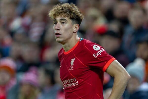 LIVERPOOL, ENGLAND - Wednesday, November 3, 2021: Liverpool's Kostas Tsimikas, with a black eye, during the UEFA Champions League Group B Matchday 4 game between Liverpool FC and Club Atlético de Madrid at Anfield. Liverpool won 2-0. (Pic by David Rawcliffe/Propaganda)