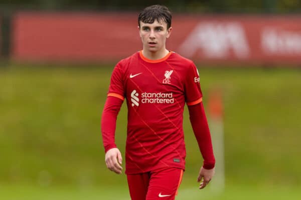 KIRKBY, ENGLAND - Saturday, November 6, 2021: Liverpool's Josh Davidson during the U18 Premier League match between Liverpool FC Under-18's and Middlesbrough FC Under-23's at the Liverpool Academy. Middlesbrough won 4-3. (Pic by David Rawcliffe/Propaganda)