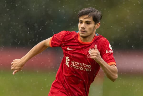 KIRKBY, ENGLAND - Saturday, November 6, 2021: Liverpool's Oakley Cannonier during the U18 Premier League match between Liverpool FC Under-18's and Middlesbrough FC Under-23's at the Liverpool Academy. Middlesbrough won 4-3. (Pic by David Rawcliffe/Propaganda)