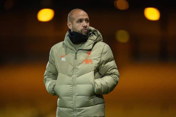 STOKE-ON-TRENT, ENGLAND - Tuesday, November 9, 2021: Liverpool's Under-23's head coach Barry Lewtas during the English Football League Trophy match between Port Vale FC and Liverpool FC Under-21's at Vale Park. Port Vale won 5-0. (Pic by David Rawcliffe/Propaganda)