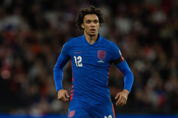 LONDON, ENGLAND - Friday, November 12, 2021: England's substitute Trent Alexander­Arnold during the FIFA World Cup Qatar 2022 Qualifying Group I match between England and Albania at Wembley Stadium. England won 5-0. (Pic by David Rawcliffe/Propaganda)