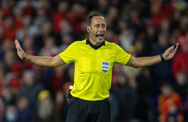 CARDIFF, WALES - Tuesday, November 16, 2021: Referee Artur Dias during the FIFA World Cup Qatar 2022 Qualifying Group E match between Wales and Belgium at the Cardiff City Stadium. The game ended in a 1-1 draw. (Pic by David Rawcliffe/Propaganda)