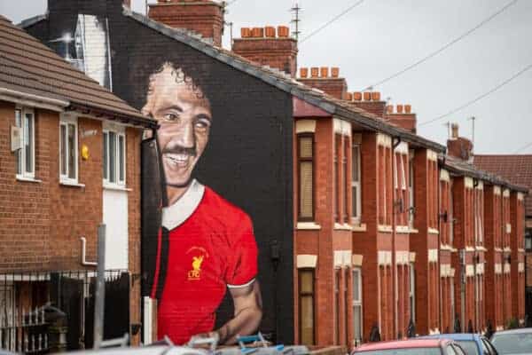 LIVERPOOL, ENGLAND - Saturday, November 20, 2021: A mural of former Liverpool player Ray Kennedy with the European Cup pictured before the FA Premier League match between Liverpool FC and Arsenal FC at Anfield. (Pic by David Rawcliffe/Propaganda)