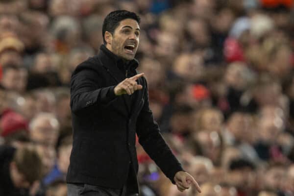 LIVERPOOL, ENGLAND - Saturday, November 20, 2021: Arsenal's manager Mikel Arteta during the FA Premier League match between Liverpool FC and Arsenal FC at Anfield. (Pic by David Rawcliffe/Propaganda)