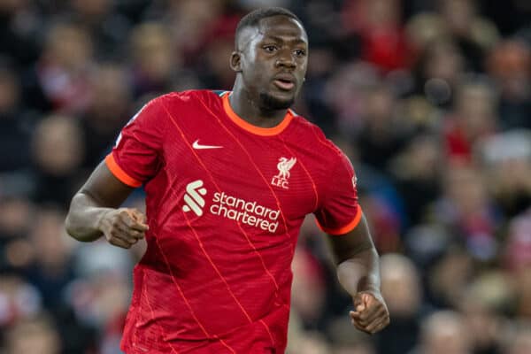 LIVERPOOL, ENGLAND - Wednesday, November 24, 2021: Liverpool's Ibrahima Konaté during the UEFA Champions League Group B Matchday 5 game between Liverpool FC and FC Porto at Anfield. Liverpool won 2-0. (Pic by David Rawcliffe/Propaganda)