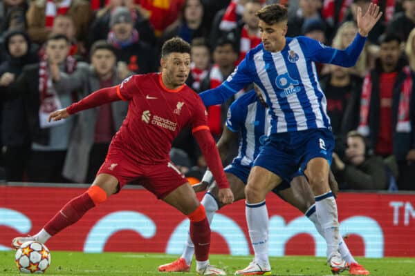 LIVERPOOL, ENGLAND - Wednesday, November 24, 2021: Liverpool's Alex Oxlade-Chamberlain during the UEFA Champions League Group B Matchday 5 game between Liverpool FC and FC Porto at Anfield. Liverpool won 2-0. (Pic by David Rawcliffe/Propaganda)