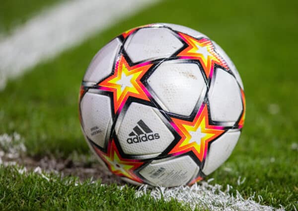 LIVERPOOL, ENGLAND - Wednesday, November 24, 2021: The official Adidas match ball during the UEFA Champions League Group B Matchday 5 game between Liverpool FC and FC Porto at Anfield. Liverpool won 2-0. (Pic by David Rawcliffe/Propaganda)