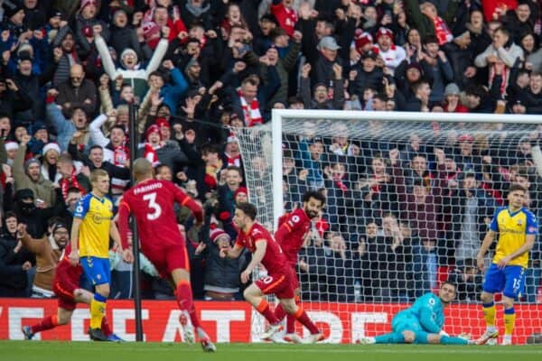 LIVERPOOL, ENGLAND - Saturday, November 27, 2021: Liverpool's Diogo Jota celebrates after scoring the first goal during the FA Premier League match between Liverpool FC and Southampton FC at Anfield. (Pic by David Rawcliffe/Propaganda)