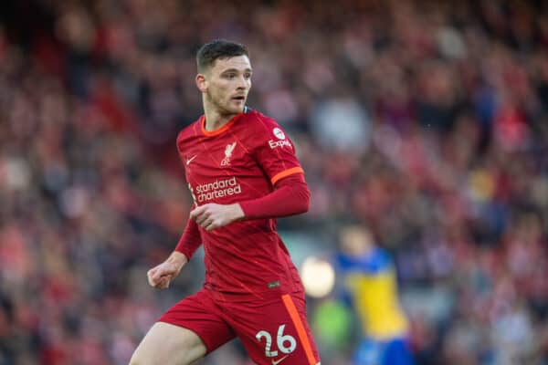 LIVERPOOL, ENGLAND - Saturday, November 27, 2021: Liverpool's Andy Robertson during the FA Premier League match between Liverpool FC and Southampton FC at Anfield. (Pic by David Rawcliffe/Propaganda)