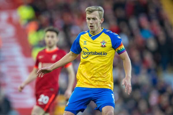 LIVERPOOL, ENGLAND - Saturday, November 27, 2021: Southampton's captain James Ward-Prowse during the FA Premier League match between Liverpool FC and Southampton FC at Anfield. (Pic by David Rawcliffe/Propaganda)