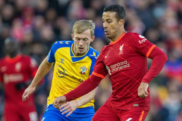 LIVERPOOL, ENGLAND - Saturday, November 27, 2021: Liverpool's Thiago Alcantara during the FA Premier League match between Liverpool FC and Southampton FC at Anfield. (Pic by David Rawcliffe/Propaganda)