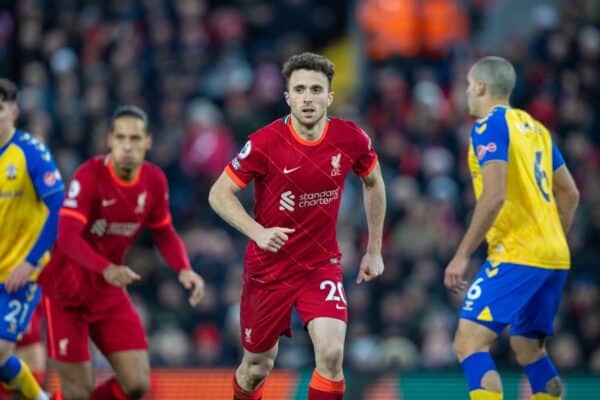 LIVERPOOL, ENGLAND - Saturday, November 27, 2021: Liverpool's Diogo Jota during the FA Premier League match between Liverpool FC and Southampton FC at Anfield. (Pic by David Rawcliffe/Propaganda)