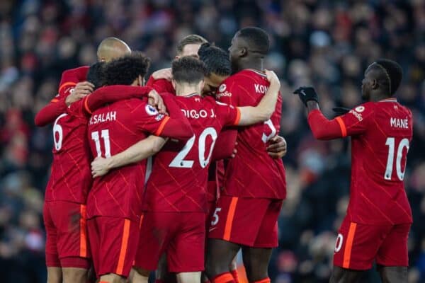 LIVERPOOL, ENGLAND - Saturday, November 27, 2021: Liverpool's Virgil van Dijk celebrates after scoring the fourth goal during the FA Premier League match between Liverpool FC and Southampton FC at Anfield. (Pic by David Rawcliffe/Propaganda)