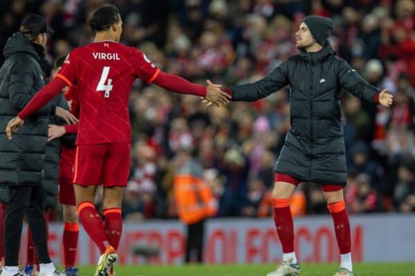 LIVERPOOL, ENGLAND - Saturday, November 27, 2021: Liverpool's captain Jordan Henderson (R) and Virgil van Dijk after the FA Premier League match between Liverpool FC and Southampton FC at Anfield. (Pic by David Rawcliffe/Propaganda)