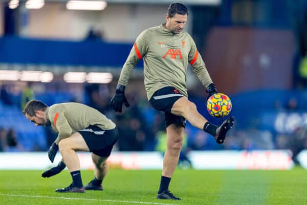 LIVERPOOL, ENGLAND - Wednesday, December 1, 2021: Liverpool's goalkeeping coach John Achterberg during the pre-match warm-up before the FA Premier League match between Everton FC and Liverpool FC, the 239th Merseyside Derby, at Goodison Park. Liverpool won 4-1. (Pic by David Rawcliffe/Propaganda)