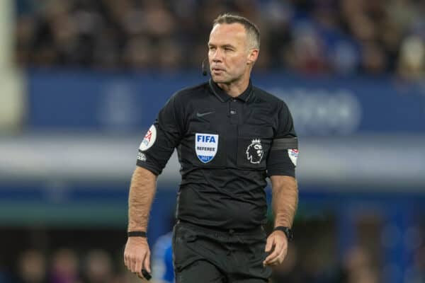 LIVERPOOL, ENGLAND - Wednesday, December 1, 2021: Referee Paul Tierney during the FA Premier League match between Everton FC and Liverpool FC, the 239th Merseyside Derby, at Goodison Park. Liverpool won 4-1. (Pic by David Rawcliffe/Propaganda)