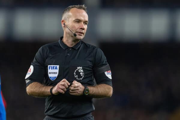 LIVERPOOL, ENGLAND - Wednesday, December 1, 2021: Referee Paul Tierney during the FA Premier League match between Everton FC and Liverpool FC, the 239th Merseyside Derby, at Goodison Park. Liverpool won 4-1. (Pic by David Rawcliffe/Propaganda)